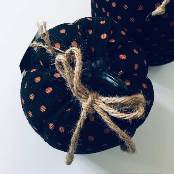 Set of 2 NEW Decorative Black & Orange Polka Dot Halloween Fall Fabric Pumpkins - Picture 6 of 14